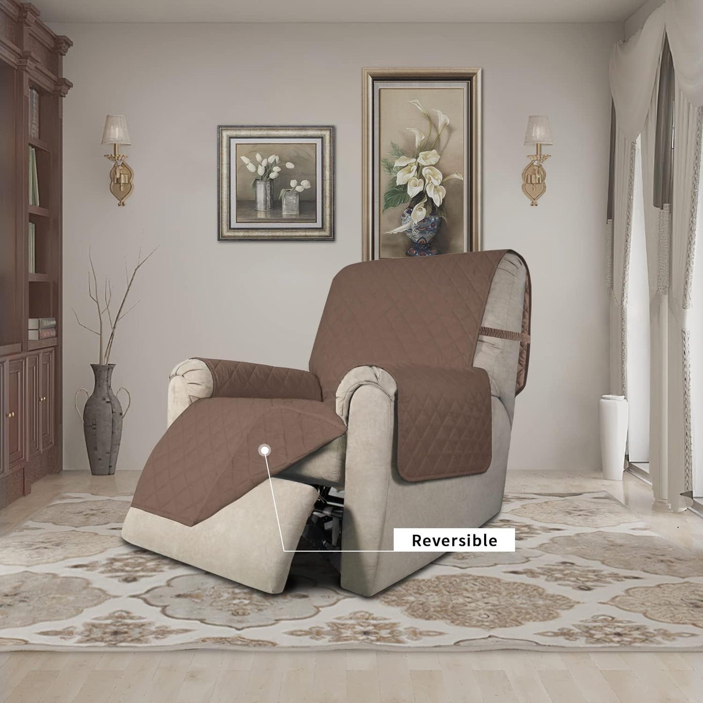 Easy-Going Recliner Chair Slipcover Reversible Sofa Cover Water Resistant Couch Cover Furniture Protector with Elastic Straps for Pets Dog (Recliner 22 inch, Brown/Brown)