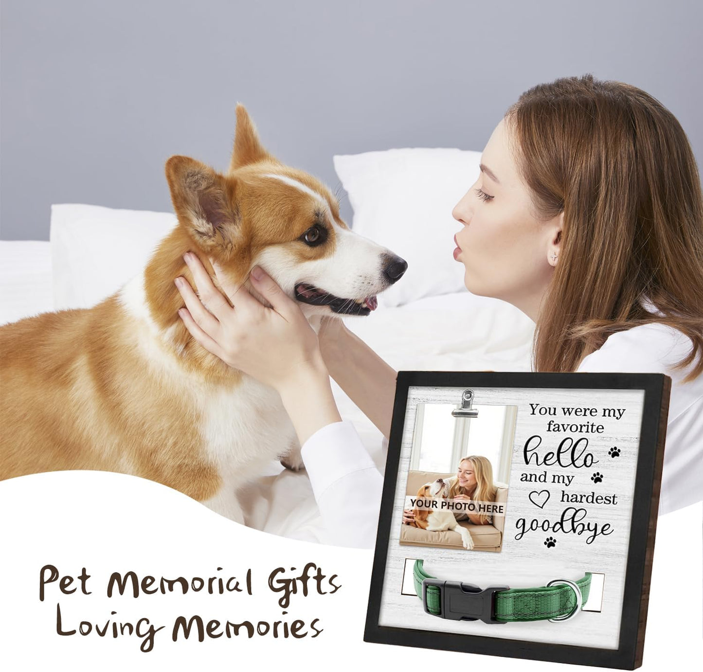 Dog Memorial Picture Frame, Pet Loss Gift,Memorial Sympathy Gifts for Loss of Dog,Wooden Pet Memorial Frame with Collar Holder Personalized Keepsake Sympathy Loss of Cat, My Hardest Goodbye