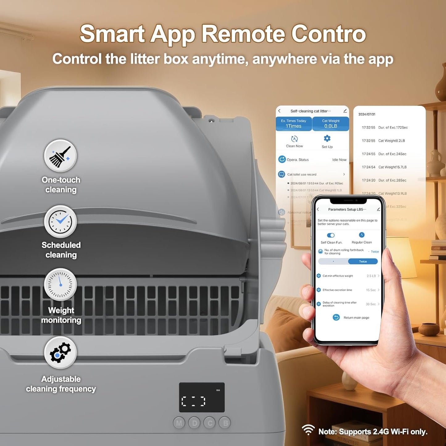 Automatic Cat Litter Box Self Cleaning - APP Control, Open-Style Design, Smart Health Monitor, Suitable for Medium Cats and Kittens, Safe Anti-Pinch, Quiet, A Lifelong Companion - Grey