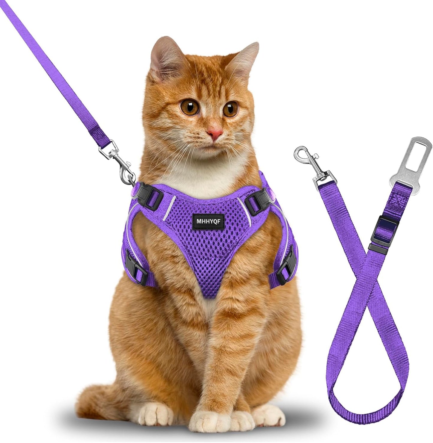 Cat Harness, Cat Harness and Leash for Walking, Escape Proof Soft Adjustable Vest Harnesses for Cats, Easy Control Breathable Reflective Strips Harness, Kitten Harness and Leash Set, Purple, S