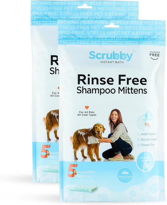 No Rinse Pet Wipes | Rinse Free Shampoo Mittens | Dogs & Cats | Bath Wipes - Bathing & Washing Pets, Hypoallergenic | No Rinse Wash Mitt | Grooming, Lather Wipe Dry - Pack of 10