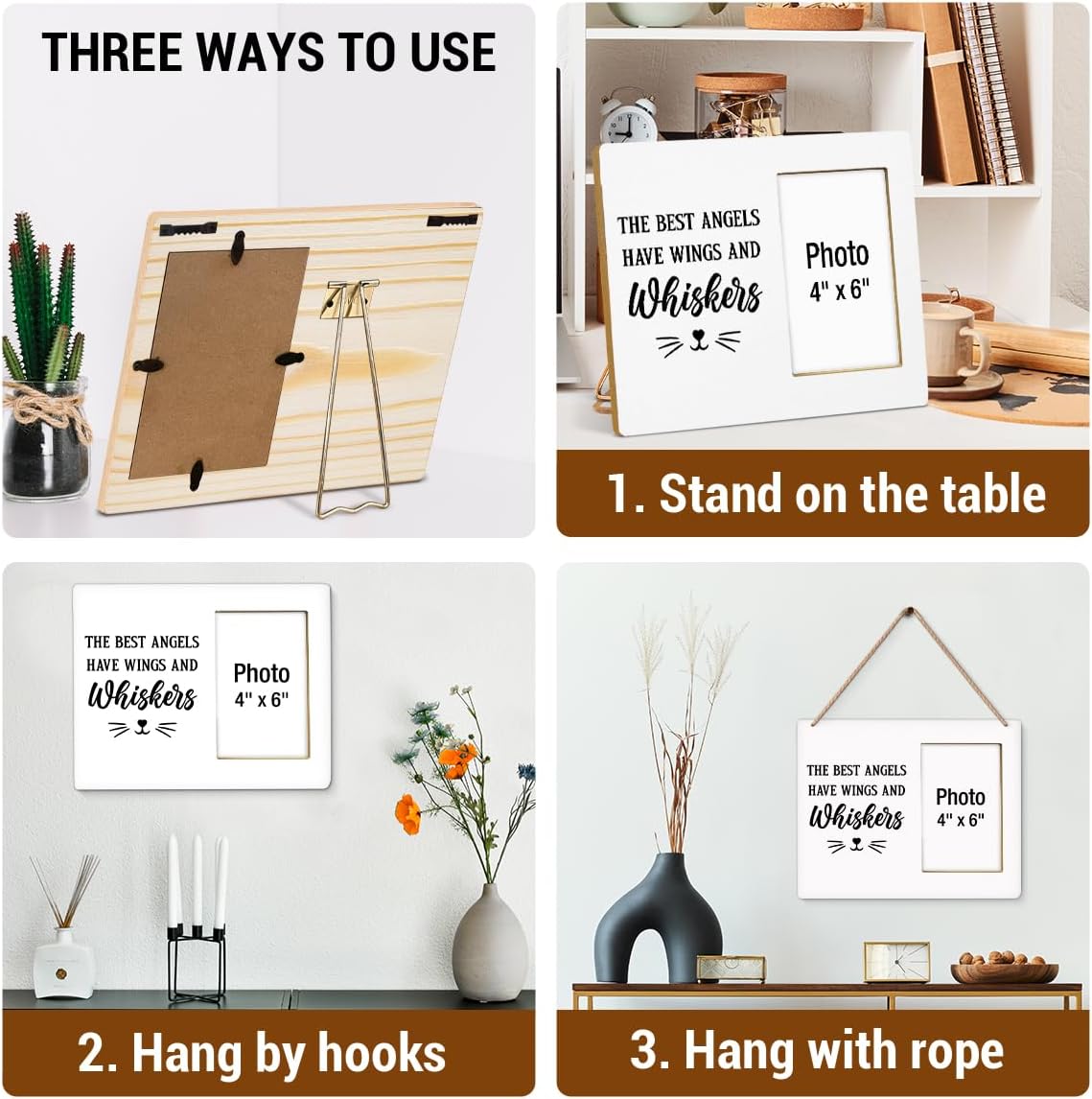 Cat Memorial Gifts for Loss of Cat Photo Frame, Pet Memorial Gifts for Cats, Grief Gift for Women, Pet Passing Away Remembrance Presents Wooden Picture Frames, Photo 4 x 6 Inches