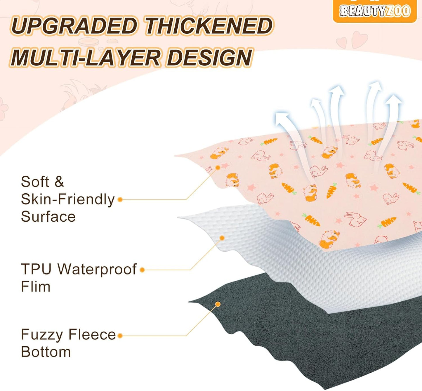 BEAUTYZOO 4 Pack Guinea Pig Cage Liners, Washable Reversible Fleece Guinea Pig Bedding, Waterproof Super Absorbent Pee Pads for Small Animals Rabbit Hamster Bunny - 12"x12" Pink