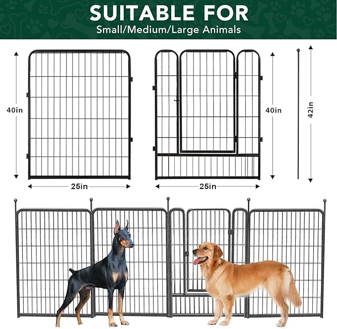 Dog Playpen Outdoor, 16 Panels 40" High Metal Dog Fence with Gate, Pet Fence for Large/Small Dogs, Portable Dog Fence for RV Camping, Yard