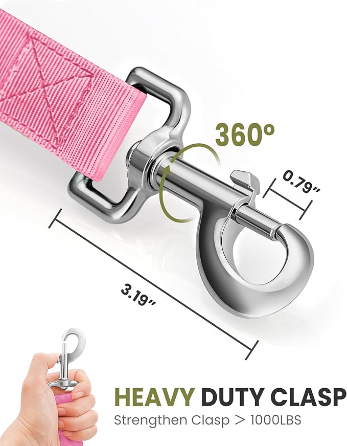 OutdoorMaster Bungee Dog Leash, Heavy Duty Dog Leash with Shock Absorption, 2 Padded Handles Training Leash, Improved Dog Safety and Comfort - Pink Upgraded, 6 FT