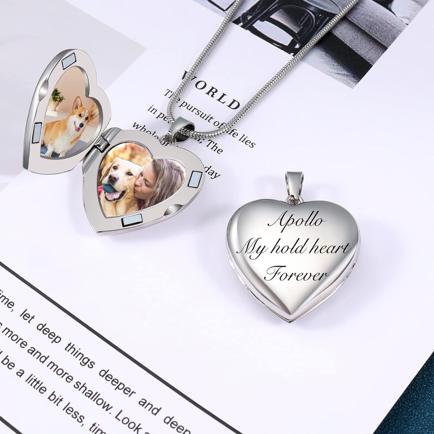 Fanery Sue Personalized Customized Pet Locket Necklace, Heart Lockets Picture Necklaces Dog Memorial Gifts Cat Sympathy for Women Men
