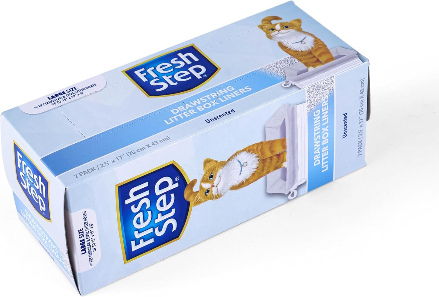 Fresh Step Drawstring Cat Litter Box Liners, Unscented - Kitty Litter Bags for Rectangle or Oval Large Litterboxes, Size Large, 30" x 17" - 7 Count