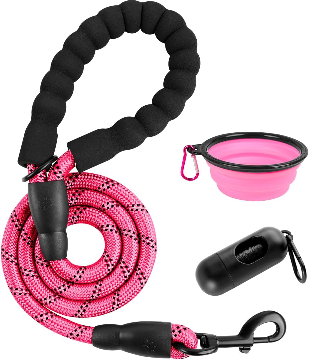 BARKBAY Dog Leashes for Large Dogs Heavy Duty Dog Leash 4/5/6 FT with Comfortable Padded Handle and Highly Reflective Threads for Medium Large Dogs Walking Training Running (4FT-1/2'',Pink)