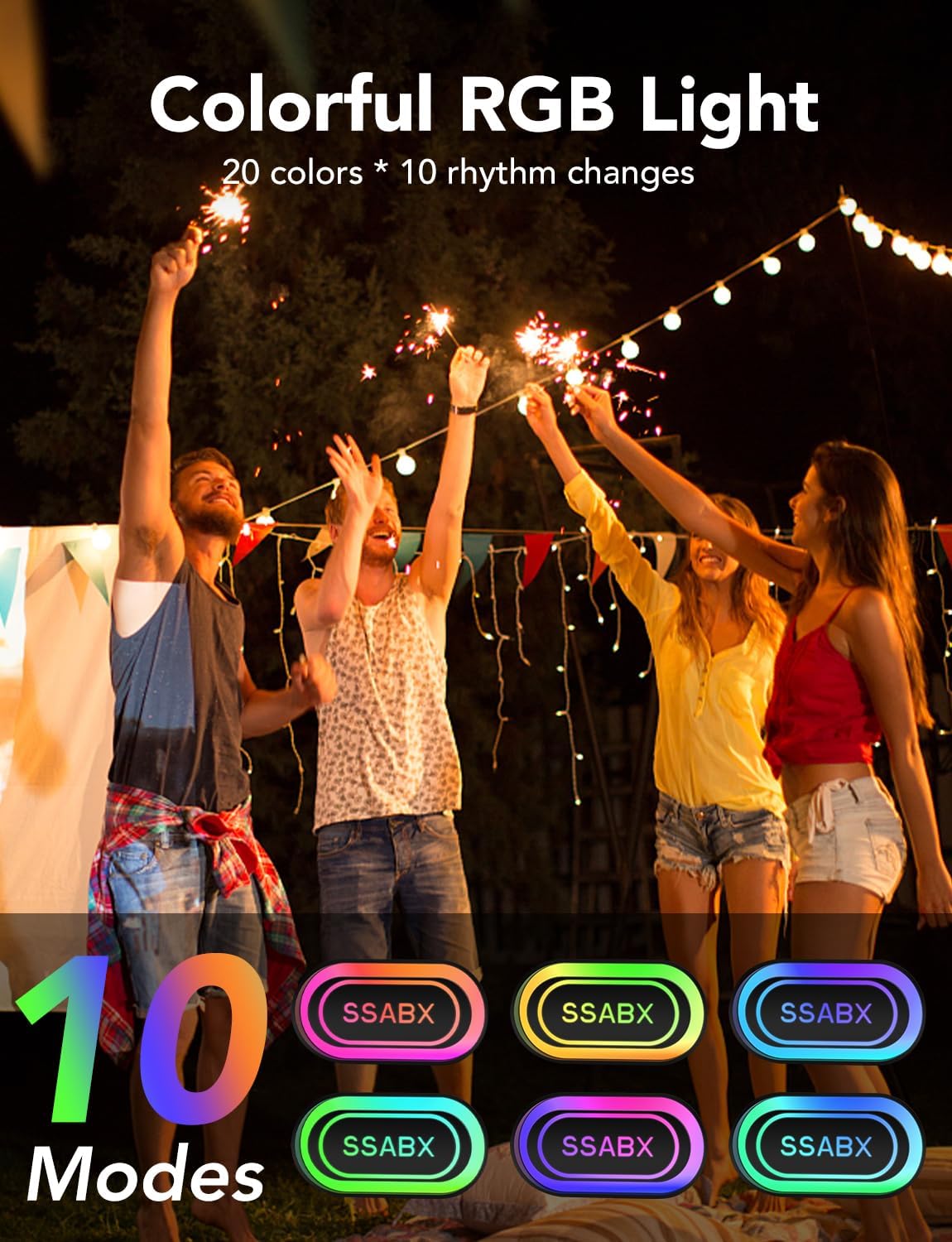 Portable Bluetooth Speaker, Bluetooth 5.4 Speaker, 30W Dual Speaker, 2.0 Channel, Deep Bass, 30H Playtime, Colorful RGB Lights, IPX7 Waterproof, TWS pairing for Outdoor/Home/Party/Travel, Gift Ideas