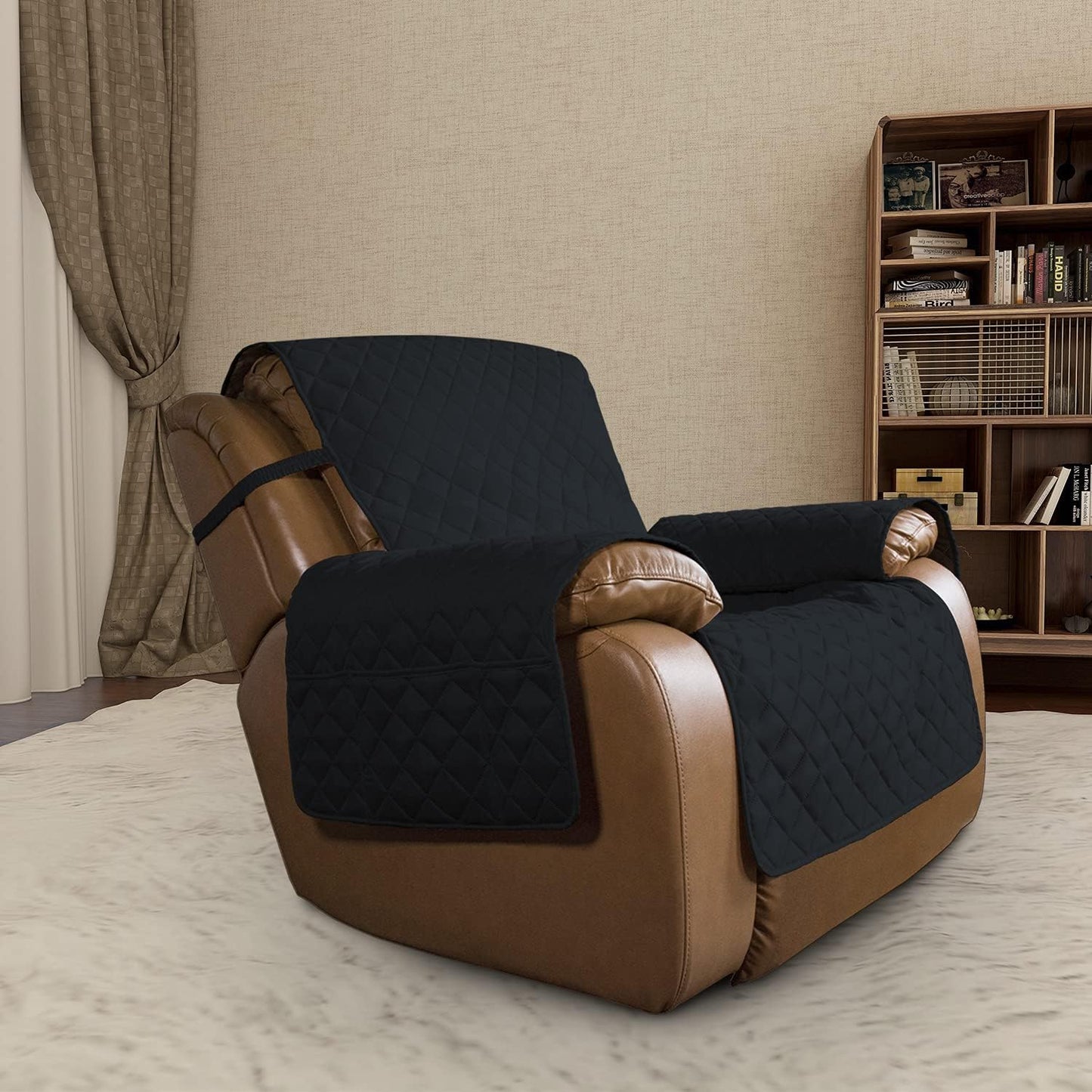 Easy-Going Oversized Recliner Chair Slipcover Reversible Sofa Cover Water Resistant Couch Cover Furniture Protector with Elastic Straps for Pets Dog (Oversized Recliner, Black/Black)