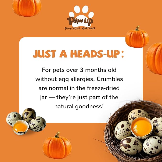 Freeze Dried Cat & Dog Treats, Natural Quail Egg Yolk, High Fiber Pumpkin Added, High-Protein Pet Snacks for Coat & Gut Health, 3.5 oz