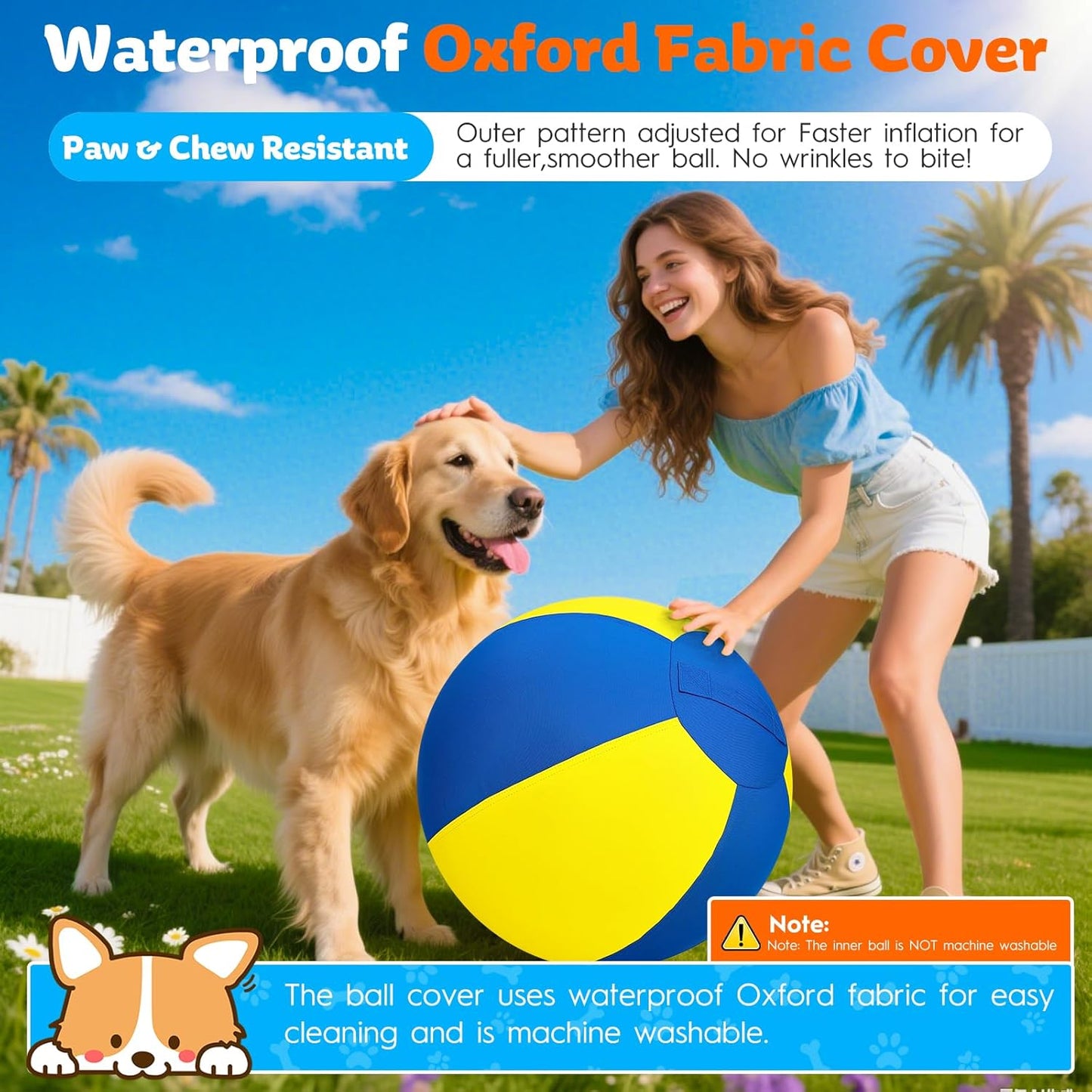 Herding Ball for Dogs-18 Jolly Ball for Dogs, Herding for Australian/German Shepherd, Collies, and All Herding Breeds, Improved Bite-Resistant, Reinforced Sewing Dog Toys-Yellow/Medium