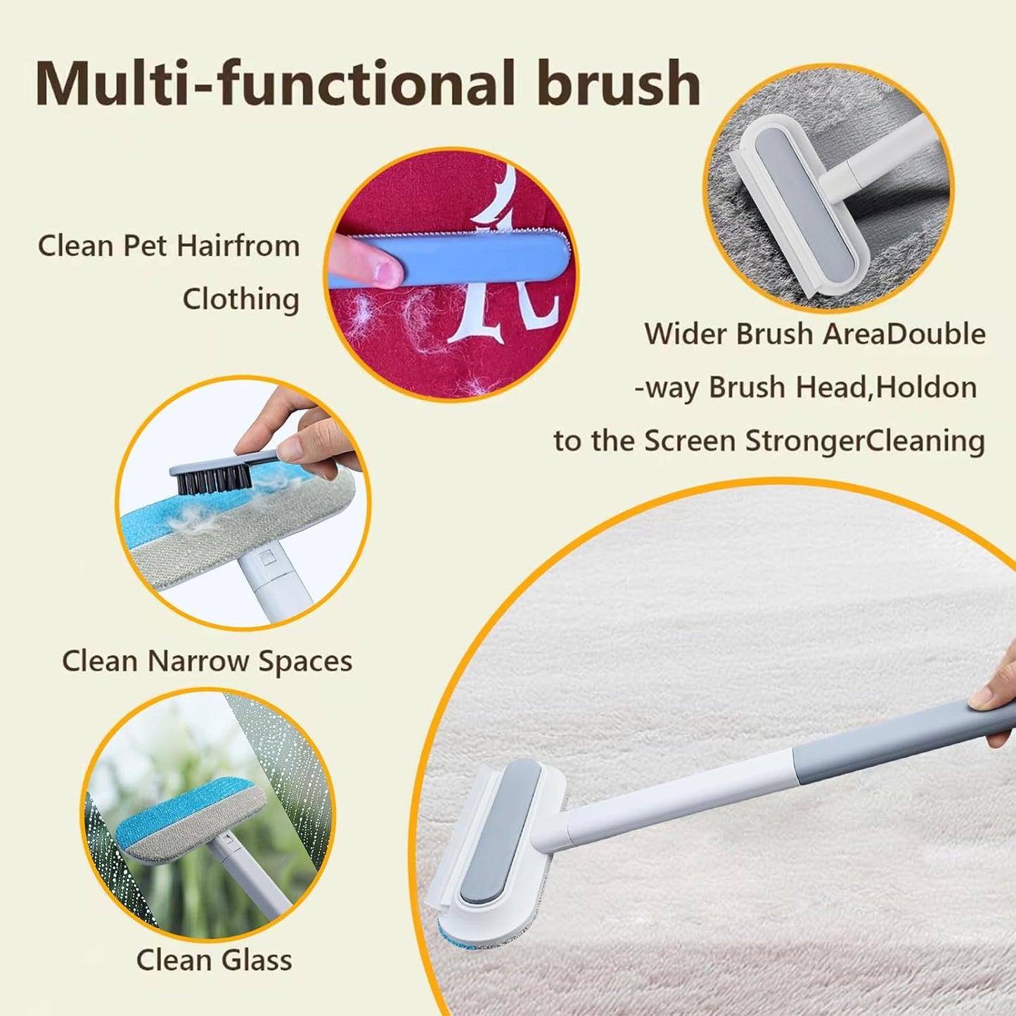 Multifunctional Pet Hair Removal Tool for Sofas,Carpets,Car Seats,Clothes,4 in 1 Reusable Pet Hair Remover Brush Combines Hair Removal Brush, Window Scraper, Crevice Tool