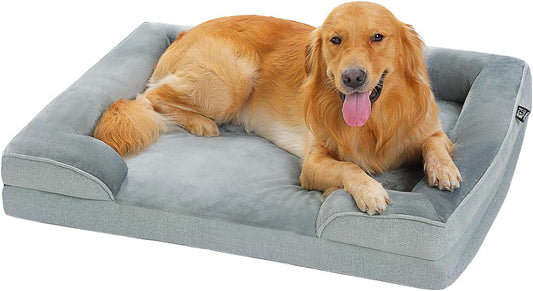 PAWZ Road Dog Bed for Large Dogs with Supportive Foam,2-Layer Waterproof Cover and Non-Slip Bottom for Small, Medium and Large Dogs-Gray,XLarge