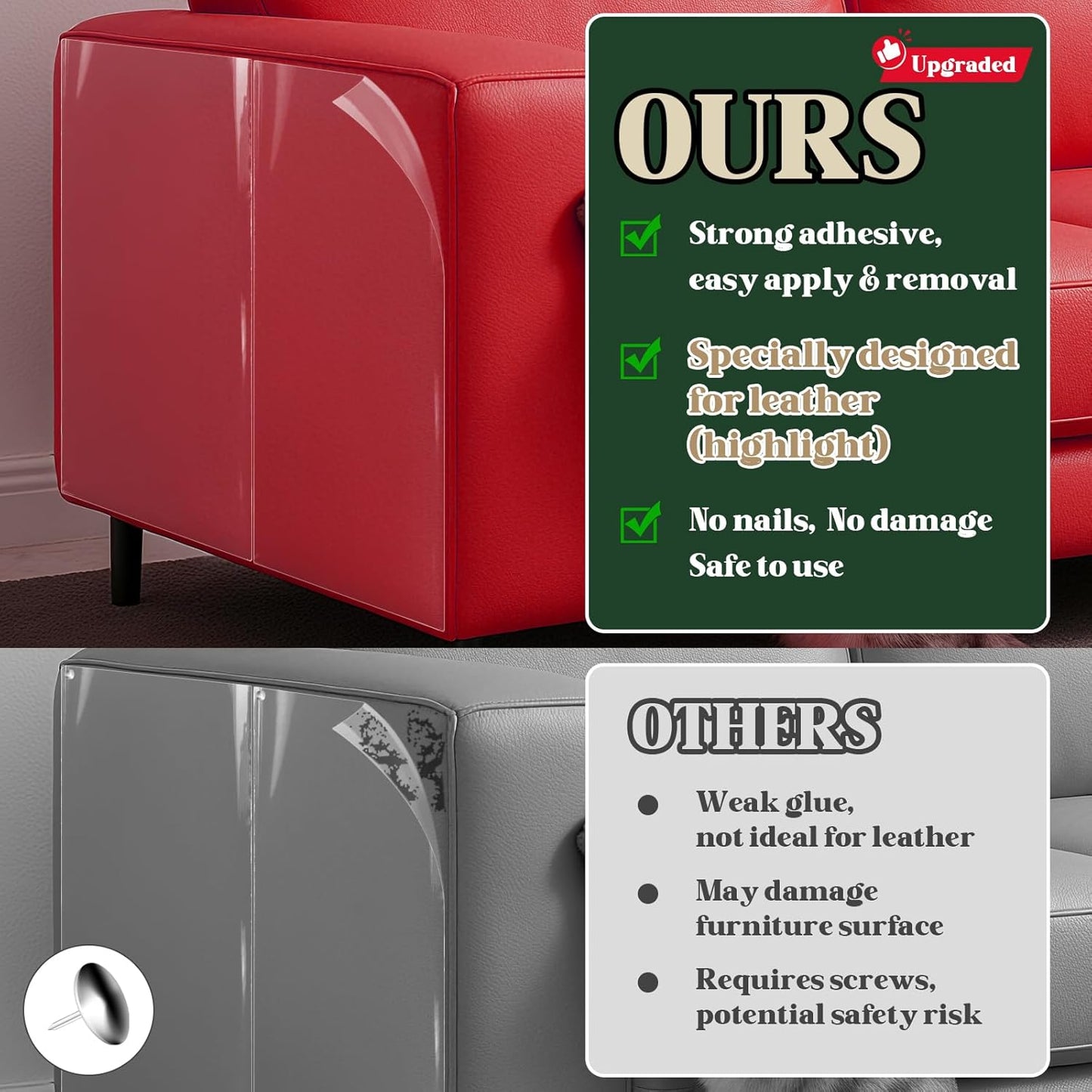 Anti Cat Scratch Furniture Protector for Leather Furniture,18 Pcs Self-Adhesive Cuttable Couch Protector from Cat Claws, Easy to Apply and Remove,No Pins