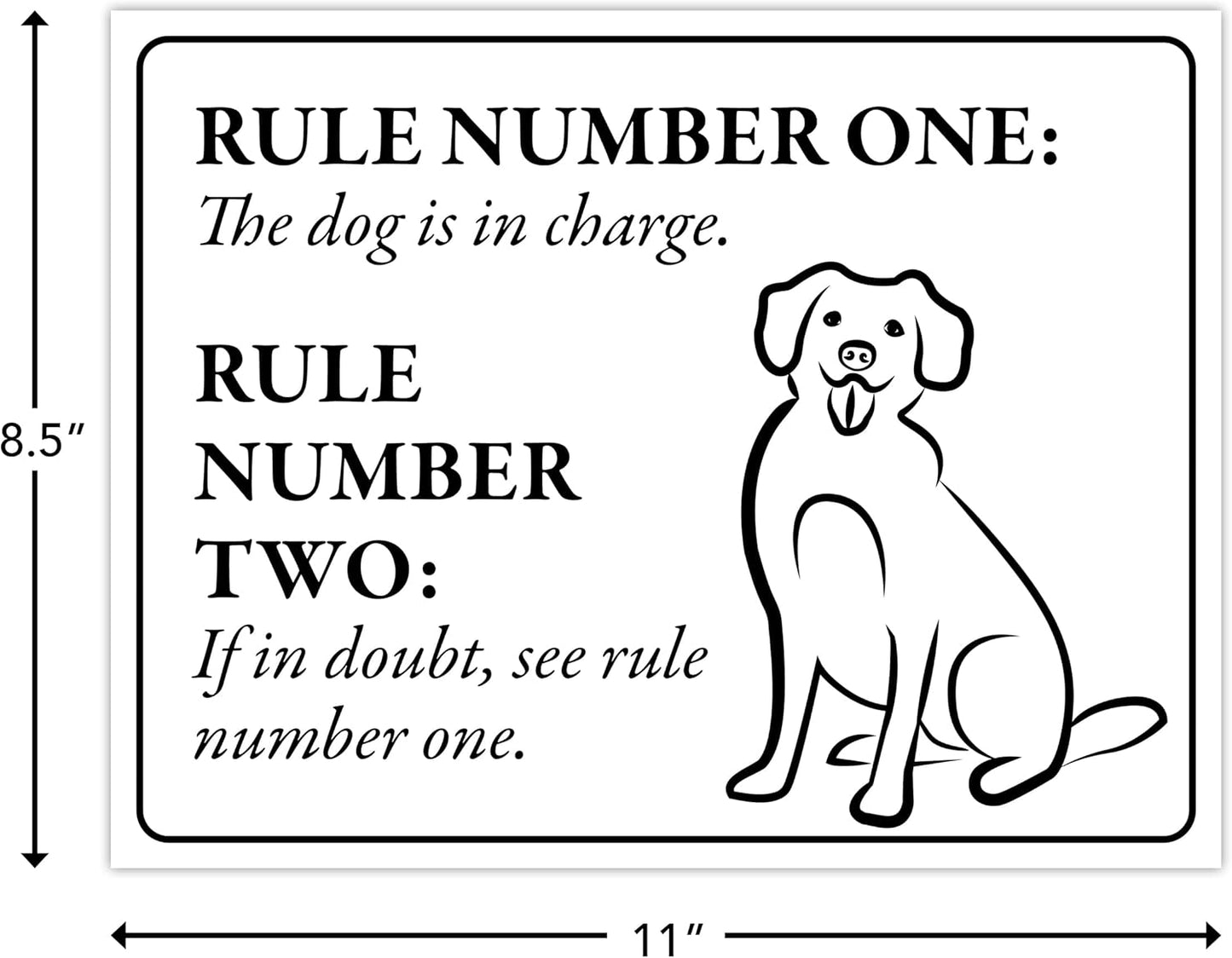 Funny Sign - The Dog is in Charge... 8.5" x 11" Laminated Sign, Dog Decor, Home Decor, Bundled with Mounting Putty and Adhesive Hook & Loop Dots for Easy Mounting - ENVISIONED Signage