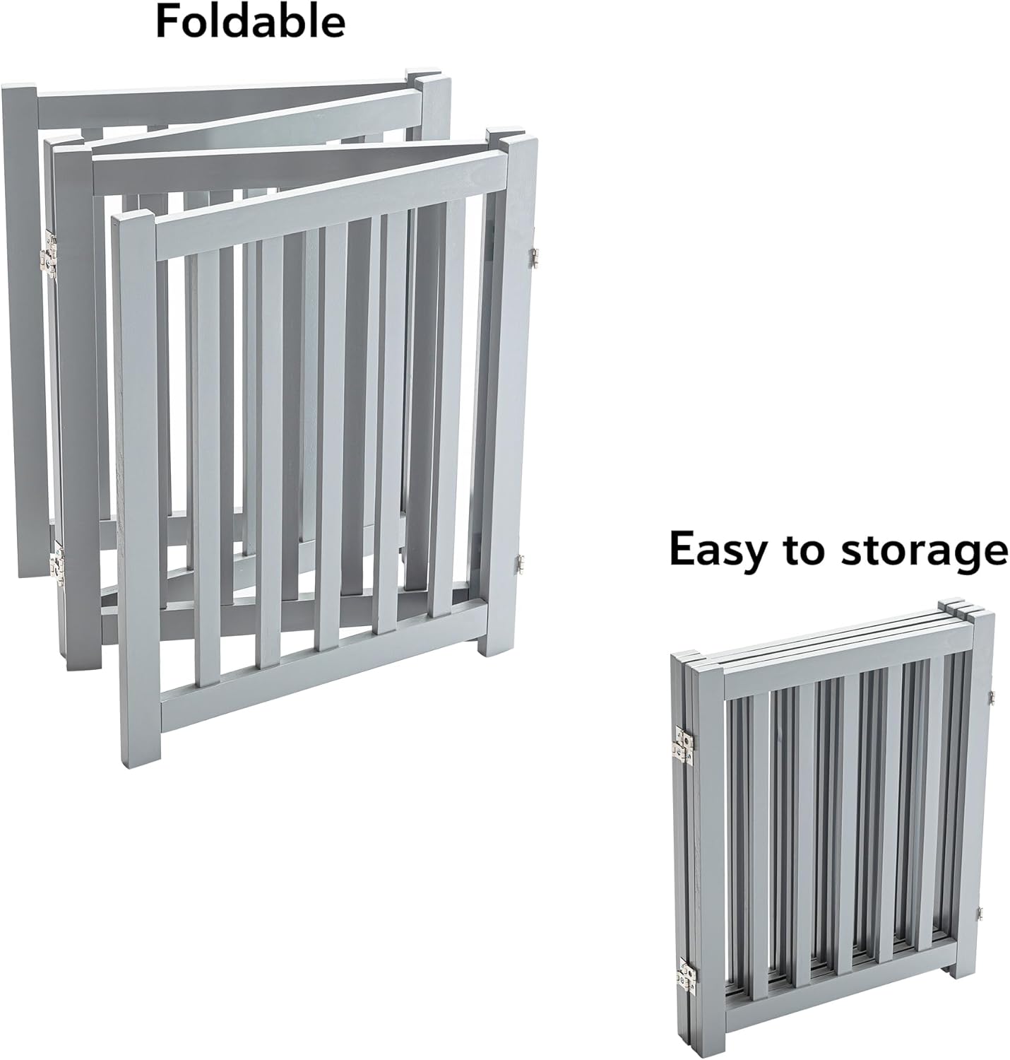 LZRS 4-Panel Wooden Free Standing Foldable Dog Gate Indoor – 24" High, Extra Wide Step-Over Safety Pet Gate for Doorways, Stairs, Hallways, Large Spaces & Playpen for Puppies Indoor Use, Grey