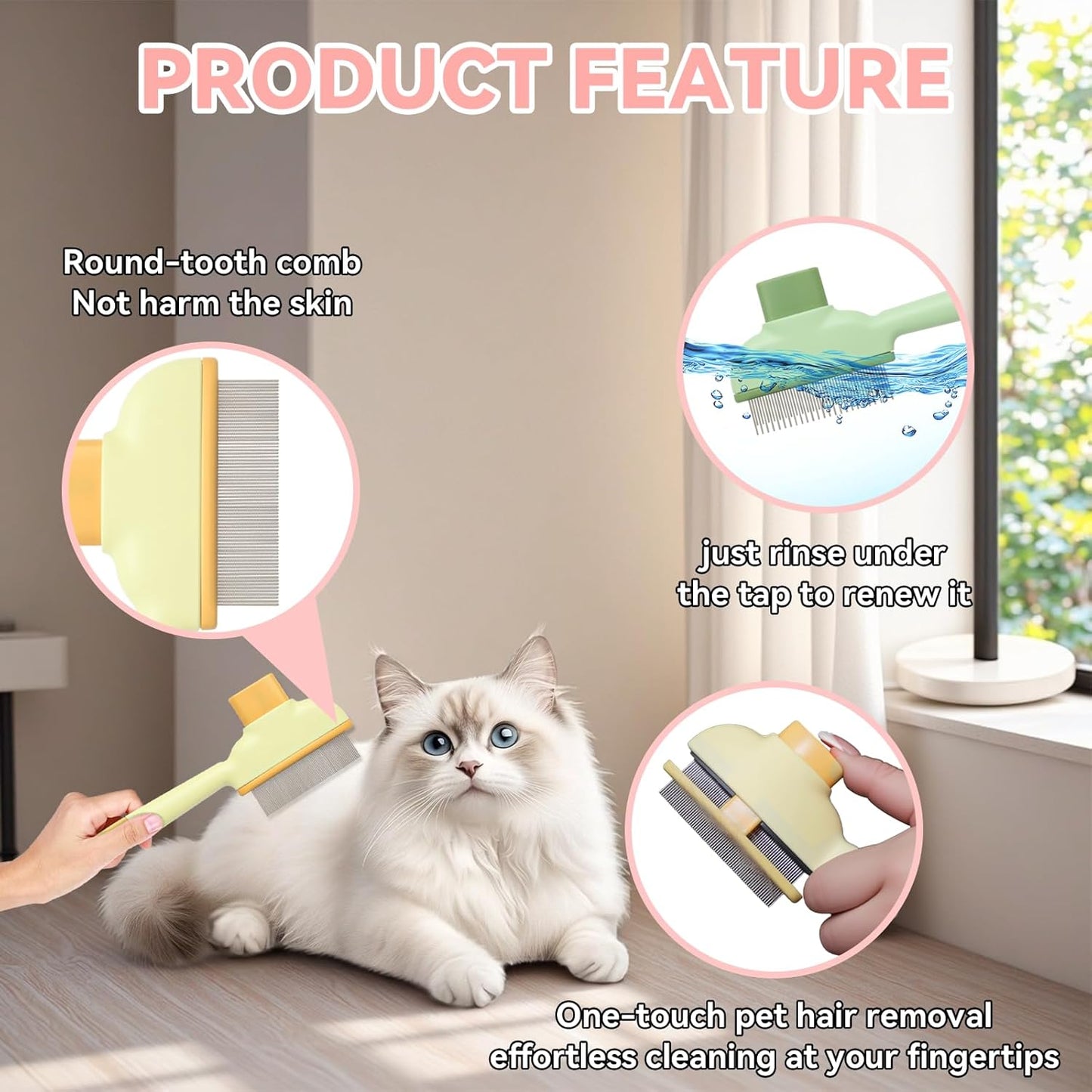 Cat and Dog Flea Comb with Pet Hair Removal Glove, Portable Pet Cleaning Set for Massage and Grooming, Deshedding, Fur Cleaning (4-PCS)