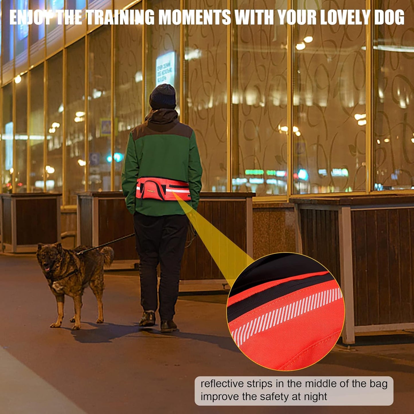 LIOPARD Dog Large Treat Bags Training Pouch Hands Free Waist Belt Puppy Small Waterproof Fanny Pack Pet Accessories Waste Bags with Dispenser for Travel Running Walking Hiking Agility (Orange)