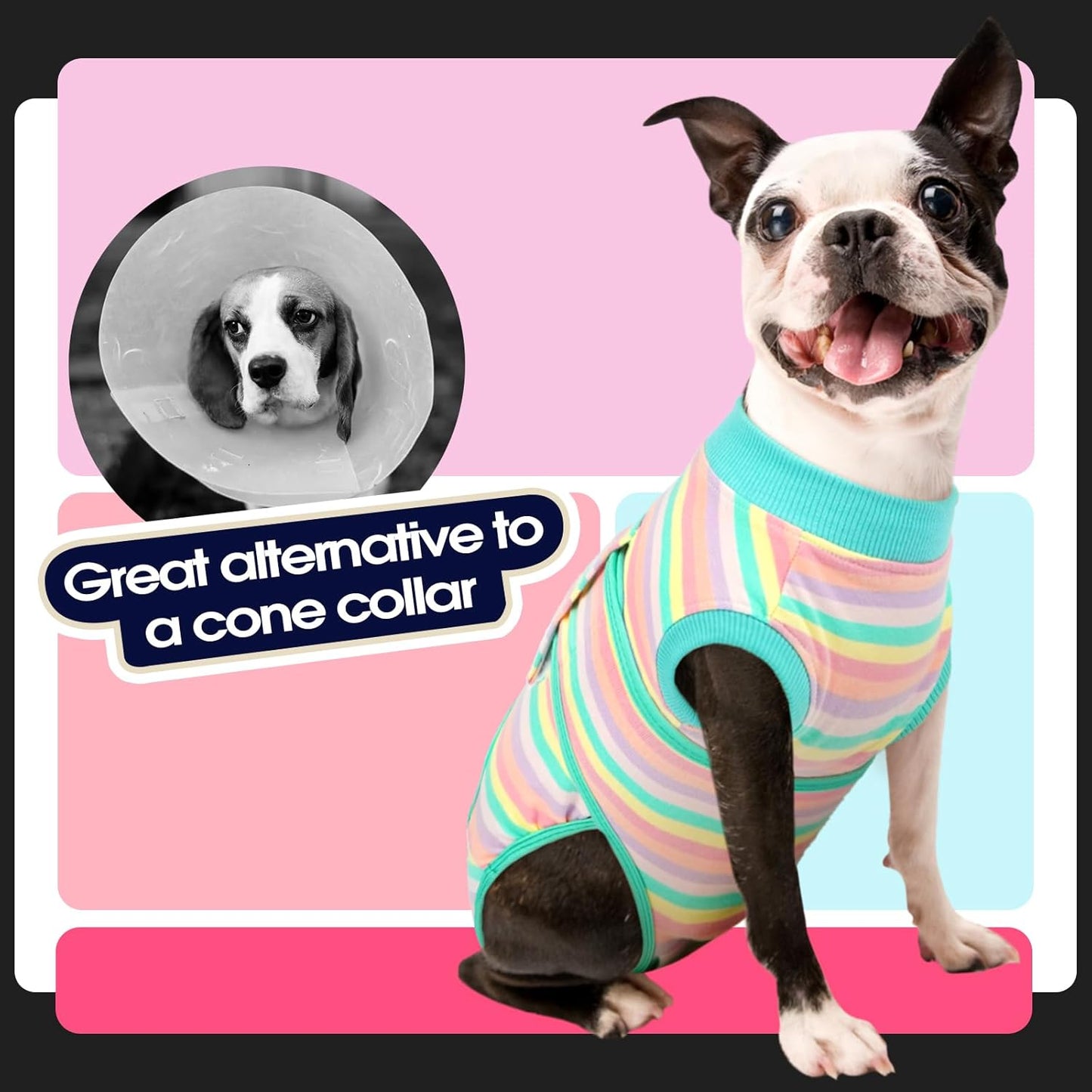 FUAMEY Recovery Suit for Dogs After Surgery,Soft Breathable Dog Bodysuit E-Collar & Cone Alternative Surgical Suit,Male Female Dog Neuter Spay Suits Anti Licking Wounds Onesie Mint Green Stripes XL