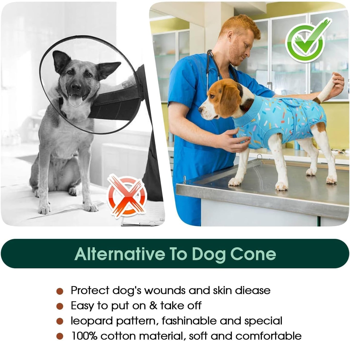 Kuoser Dog Surgery Suit, Dog Surgery Suit Male Neuter, Comfy Puppy Recovery Suit Doggie Onesie, Post-Op Onesie for Female & Male Dogs, Soft Protective Wear, BlueRibbon L