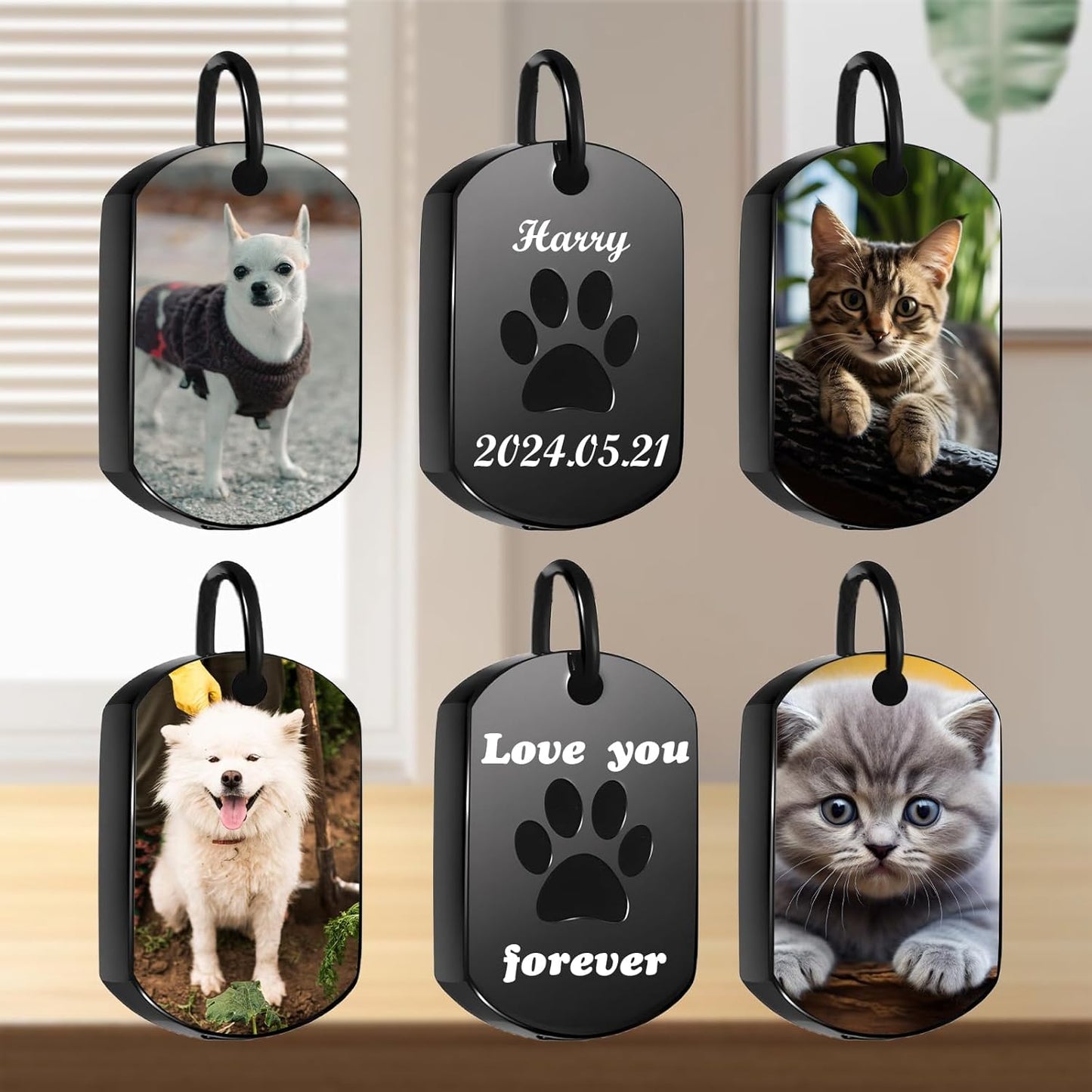 Personalized Pet Urn Necklace for Dog Ashes Custom Engraving Photo Text Pet Cremation Jewelry Customize Memorial Gift for Pet Dog Cat Ashes Necklace (02-Color)