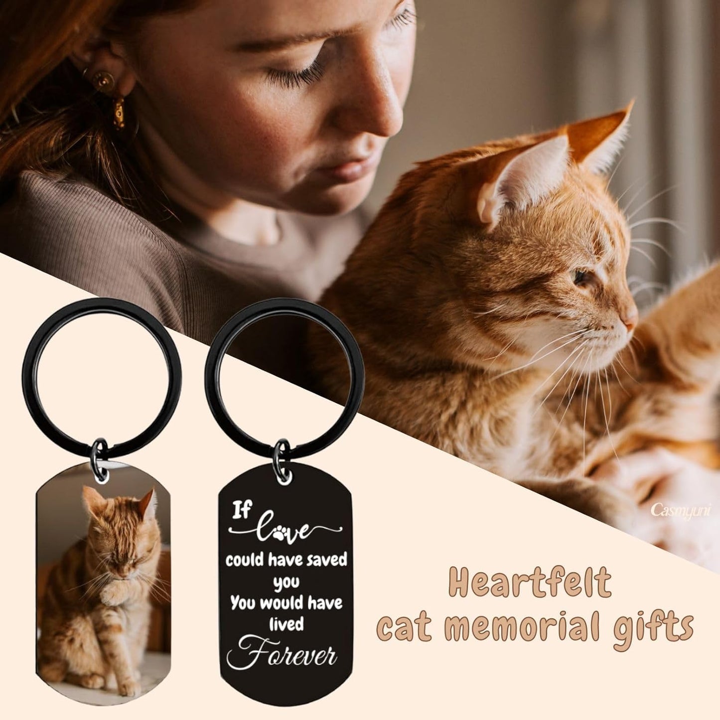Cat Loss Sympathy Gift Personalized Custom Pet Picture Keychain Cats Photo Key Chain Custom Cat Memorial Gifts