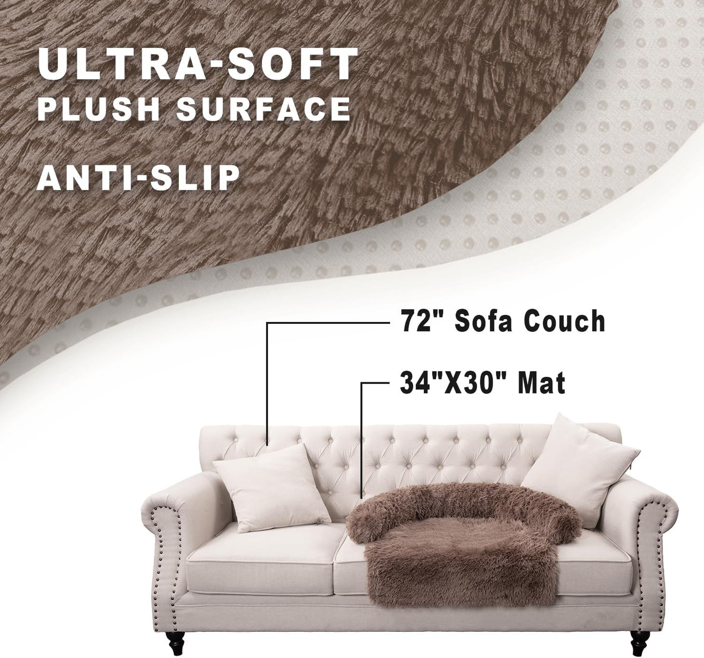 Calming Dogs/Cats Bed Mats, Dog Pad Washable Removable Couch Cover, Plush Long Fur Mat for Pets, Waterproof Lining, Perfect for Small, Medium and Large Dogs and Cats (Desert Brown, 34"x30")