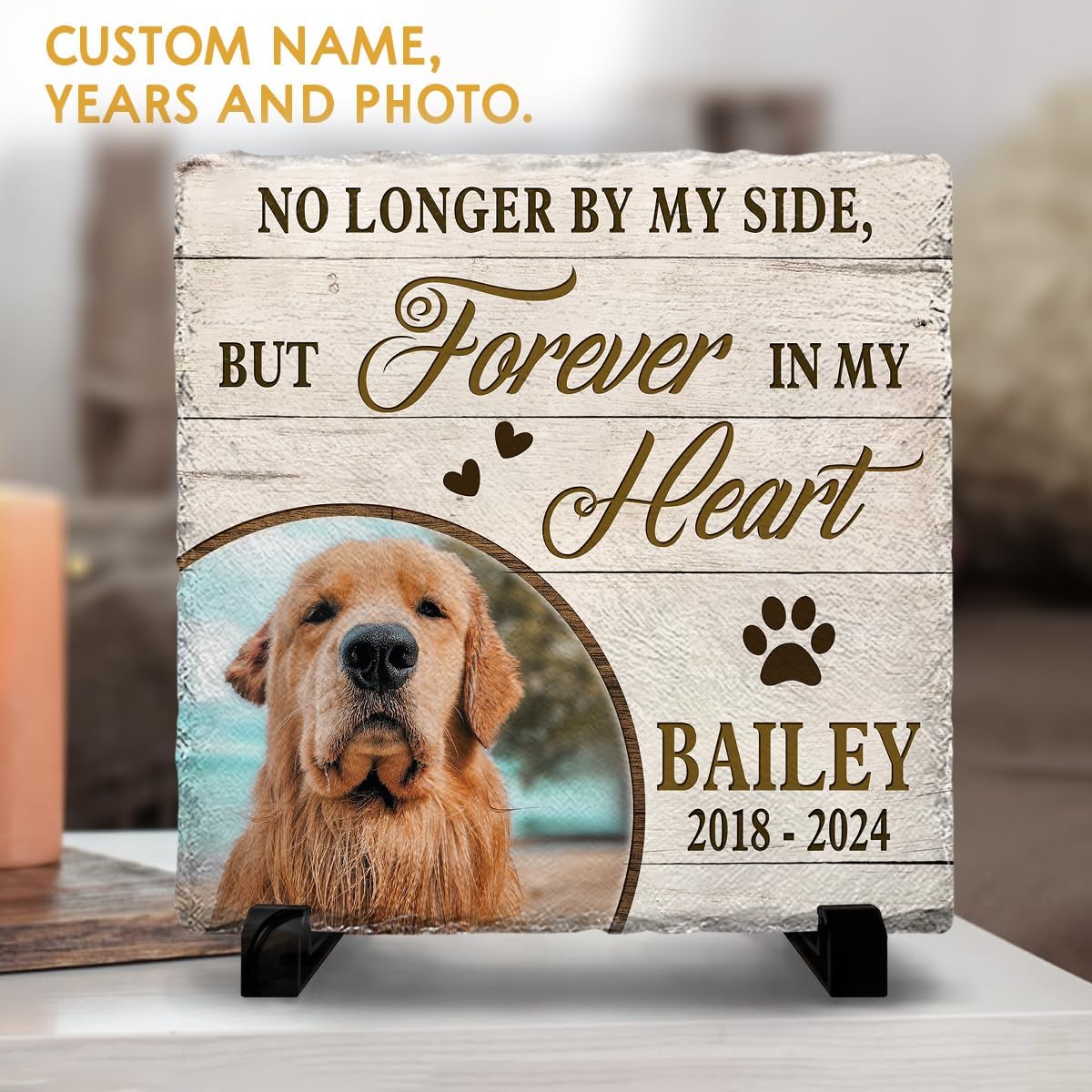 Personalized Pet Memorial Stones for Dogs - Dog Loss Rock with Paw Prints - Sentimental Gifts for Dog Owner and Pet Lover - Square Stone to Keep Dog Picture Frame