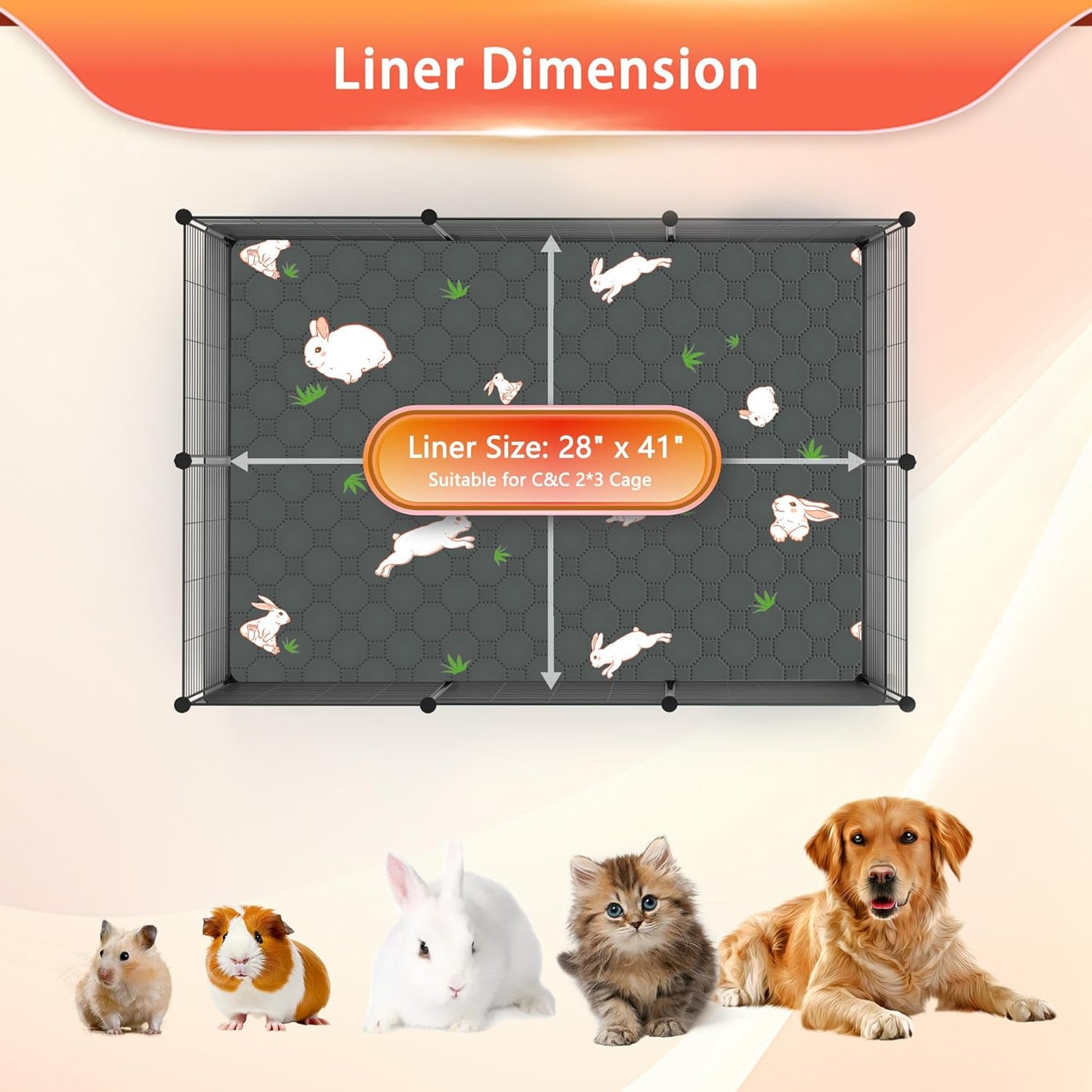 Guinea Pig Cage Liner, Reusable Guinea Pig Bedding Washable Absorbent Pee Pads for Dogs Kitten Rabbit Chinchilla Hamster, Leakproof & Anti Slip (2, C&C 2*3, 28"x41")