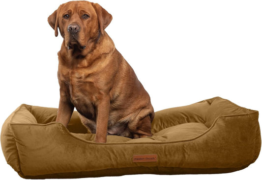 Modern Threads Luxury Dog Bed - Comfortable Tufted Velvet Cushion for Small to Large Dogs - Machine Washable - Durable & Cute Sleep Space for Pets - Pamper Your Pet with Cozy Beds - Caramel