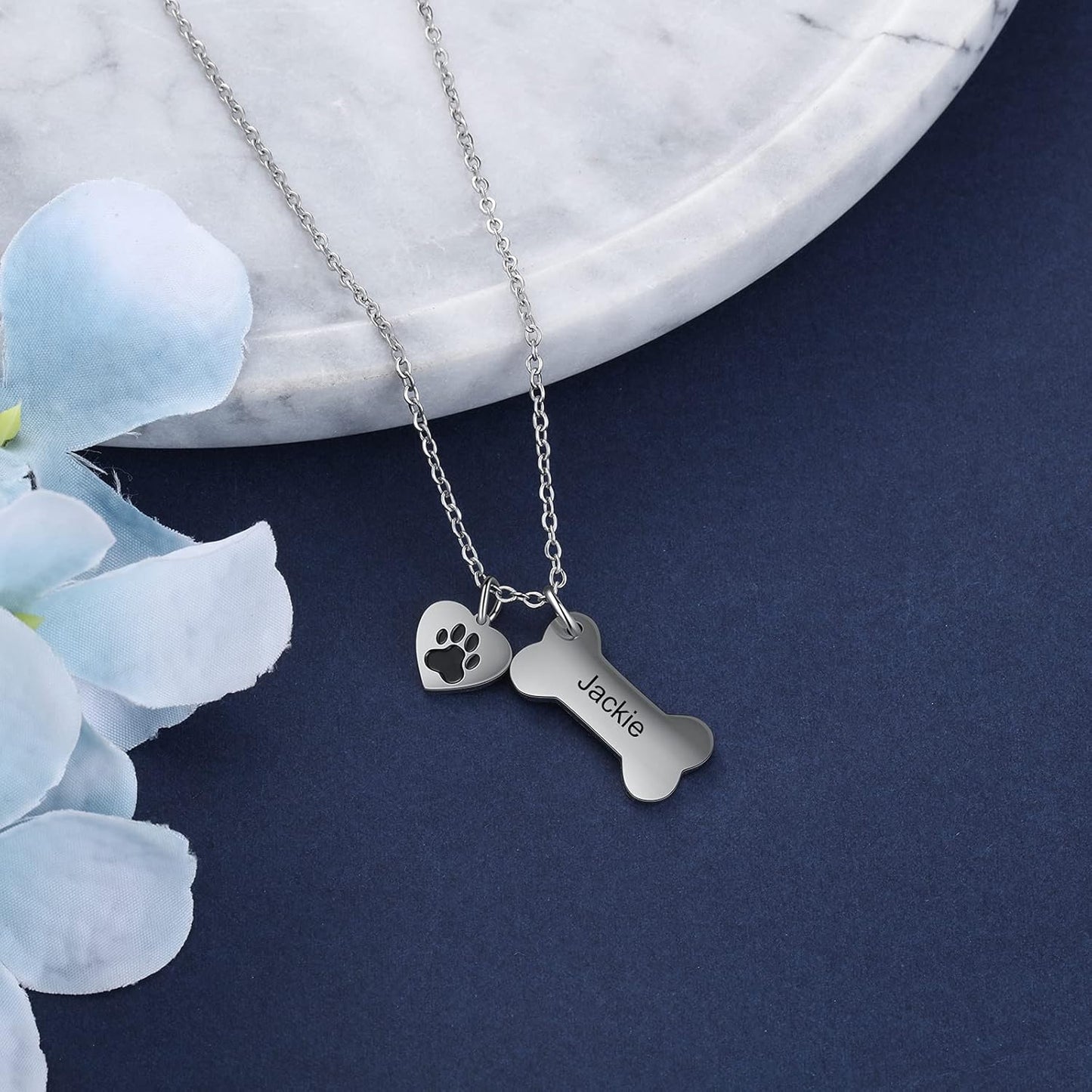 Customized Paw Print Necklace Personalized Pet Name Necklace Custom Engraved Dog Cat Paw Pendant Necklace Pet Memorial Gift for Pet Lovers