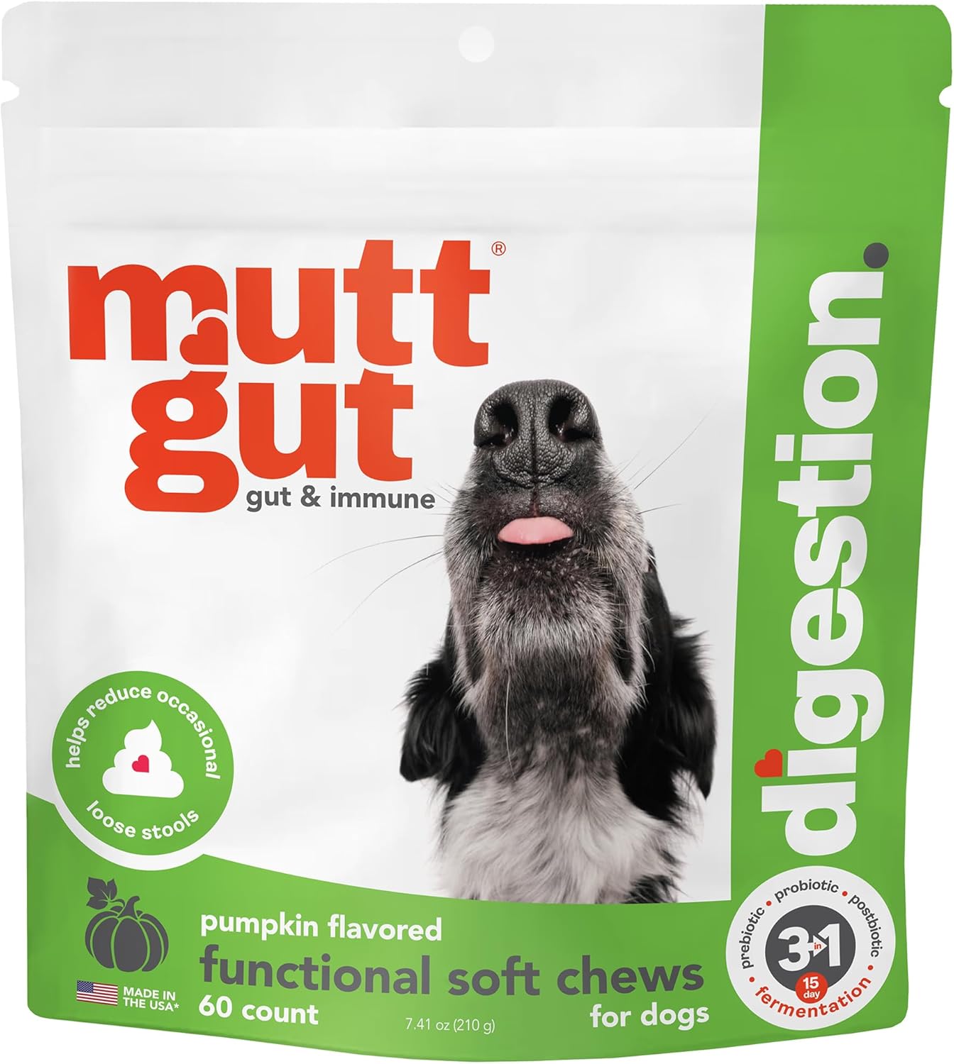 MuttGut® 3-in-1 Puppy & Dog Probiotics + Prebiotics + Postbiotics Chews - Promotes Digestive Health, Supports Immune System and Overall Health - Dog Diarrhea Relief & Immune Support - 60 Soft Chews