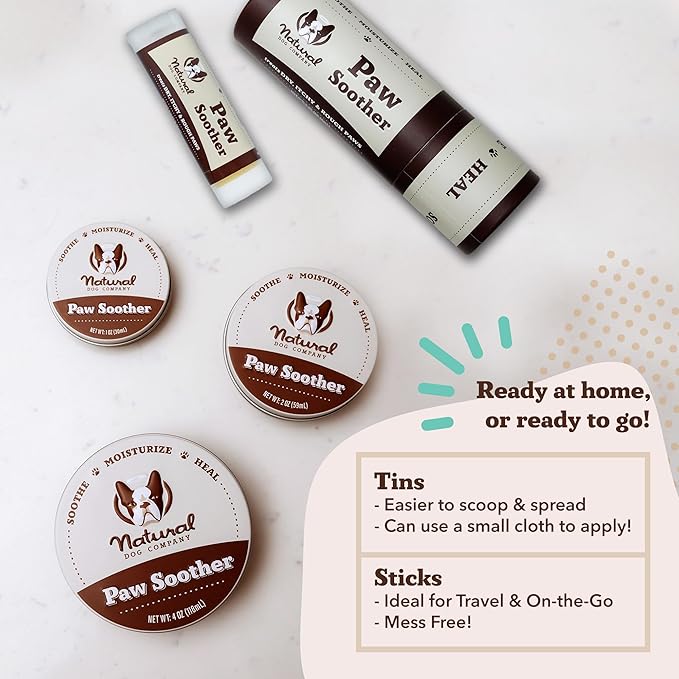 Natural Dog Company Paw Soother Balm & Wax 4 oz Tin – Restorative Paw Repair with Coconut Oil, Vitamin E & Calendula – Heals Dry, Cracked Paws, Lick-Safe, Extreme Weather Protection