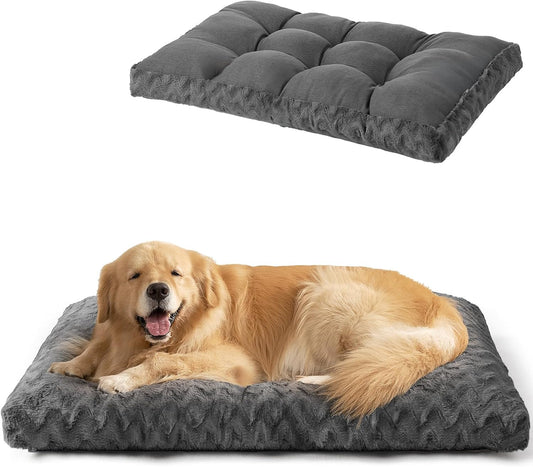 EHEYCIGA Reversible Dog Crate Bed Washable, Comfort Fluffy Plush Dog Kennel Pad for Extra Large Dogs, Deluxe Machine Washable XL Pet Sleeping Mats, 41" x 27"x 4", Charcoal