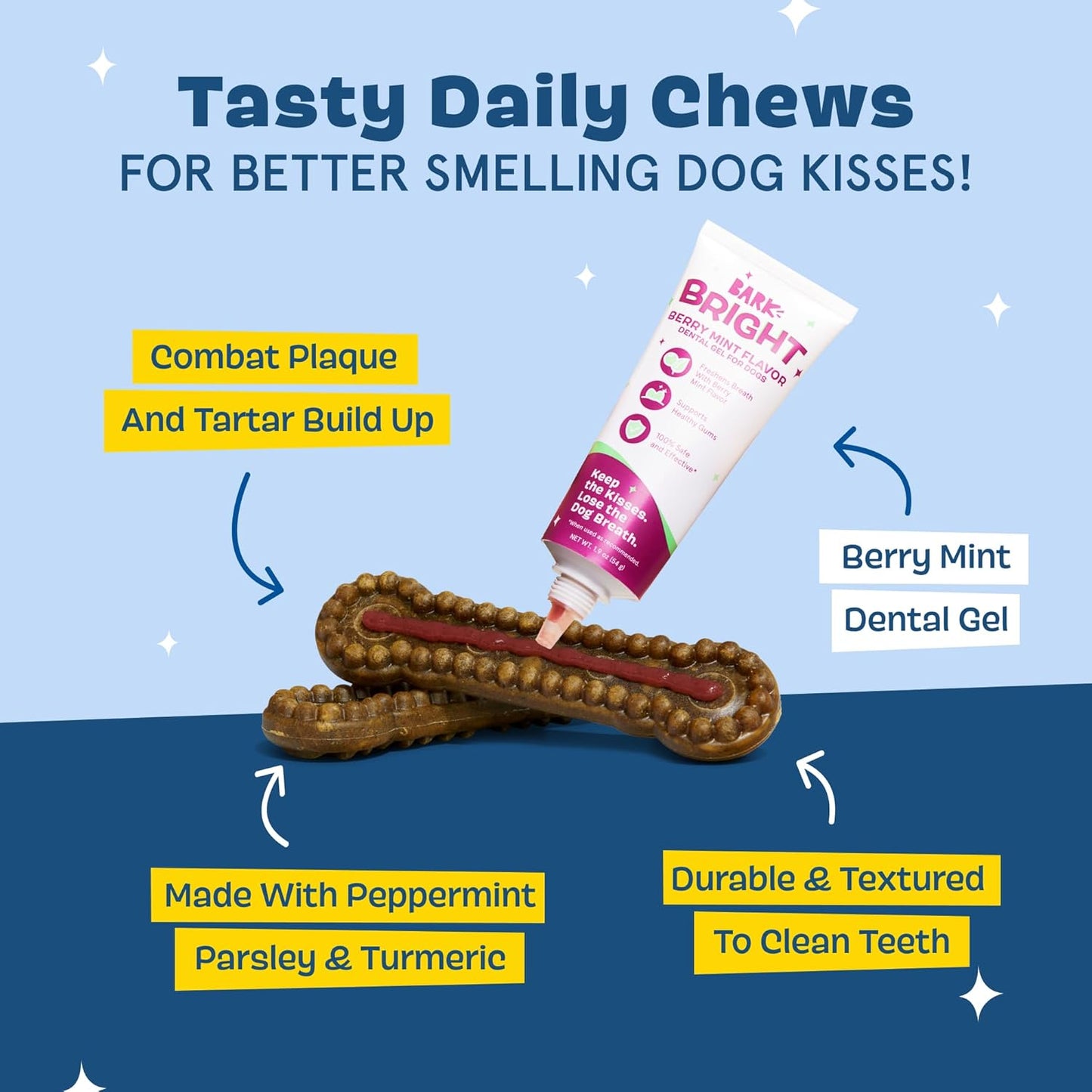 Barkbox Bright Durable Dental Kit, Berry Mint Flavored, 15 Chew Sticks & Toothpaste - Large Breeds