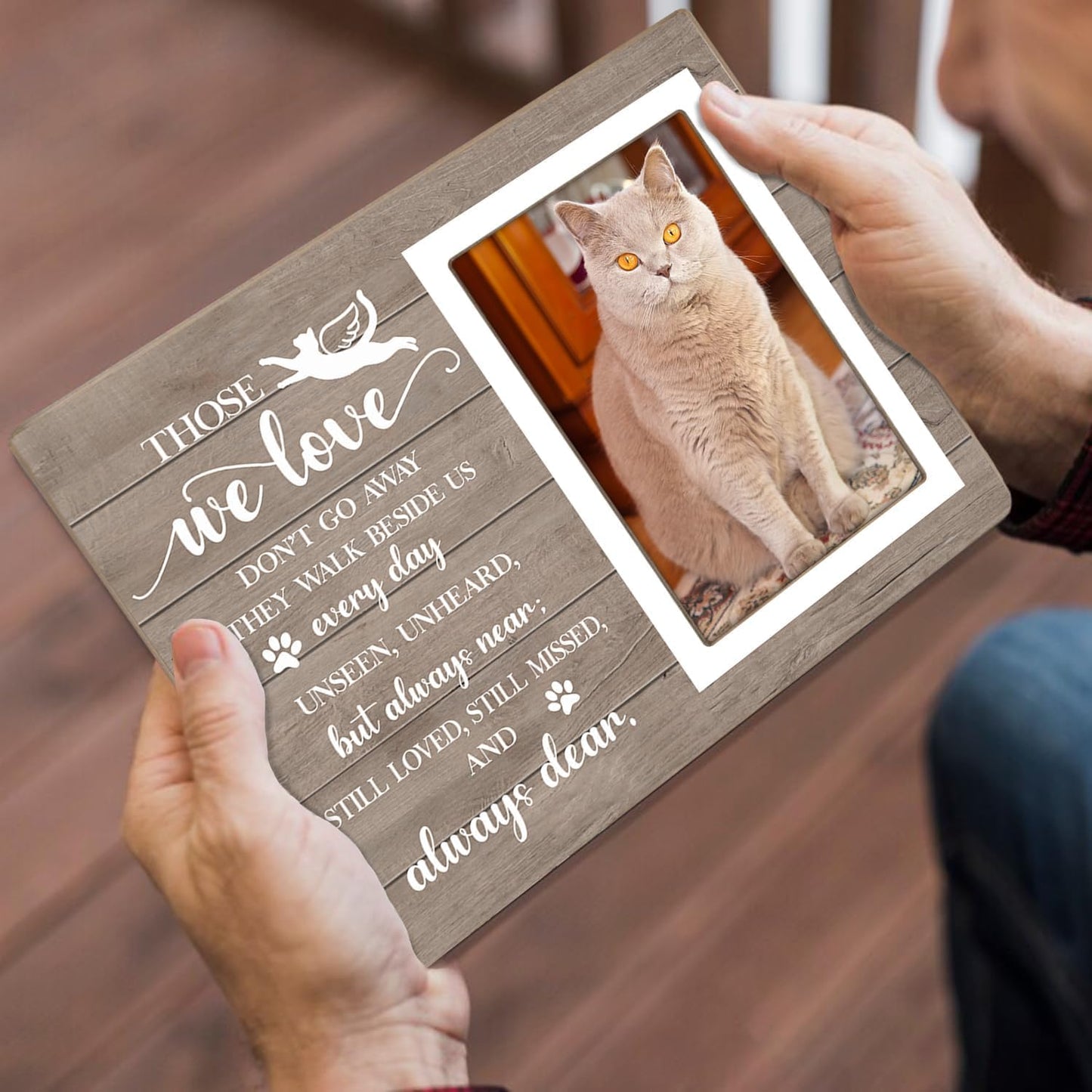 Cat Picture Frame, Cat Memorial Wooden Photo Frame, Pet Remembrance Gift, Sympathy Gift for Pet Owner, Cat Memorial Gifts for Loss of Cat, The Best Angels Have Wings and Whiskers