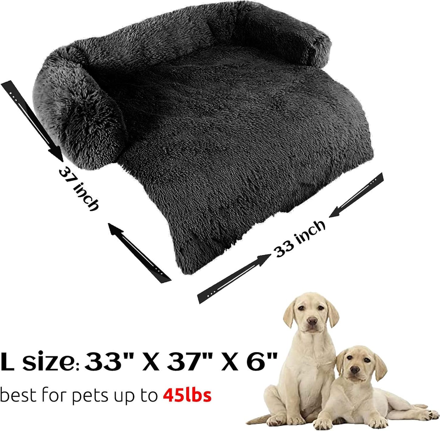 HachiKitty Dog Sofa Bed Cover, Plush Couch Protector, Washable Pet Mat (Large Black)