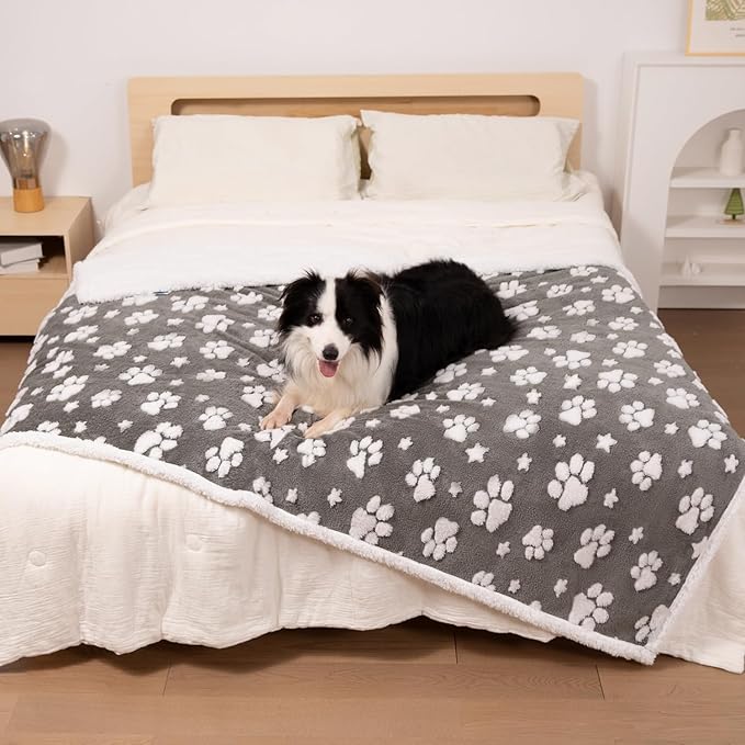 Waterproof Blanket for Dog Cat or Adult, Cute 3D Textured Paw Dog Blanket for Bed Couch Sofa, Soft Liquid Pee Proof Pet Furniture Protector, 50"x60", Grey