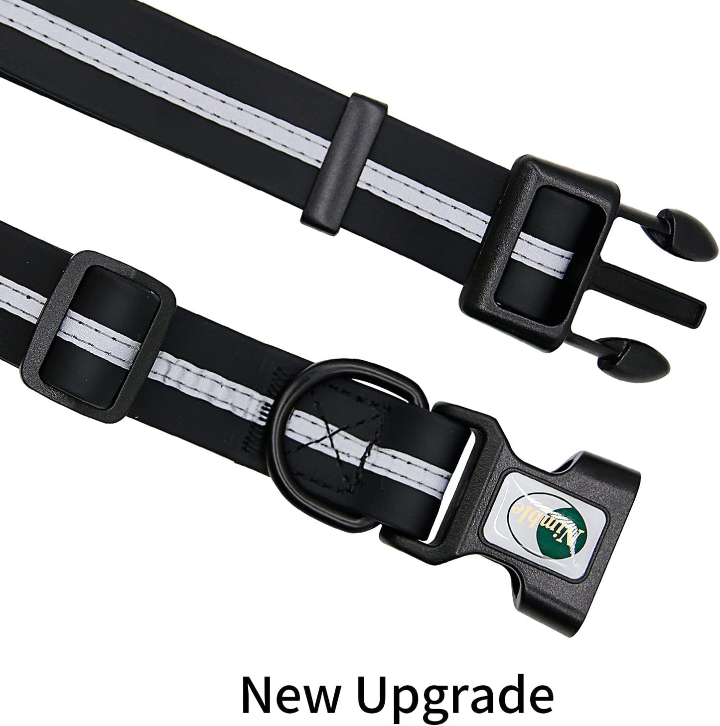 NIMBLE Dog Collar Waterproof Pet Collars Anti-Odor Durable Adjustable PVC & Polyester Soft with Reflective Cloth Stripe Basic Dog Collars S/M/L Sizes (Large (15.35”-24.8”inches), Black)