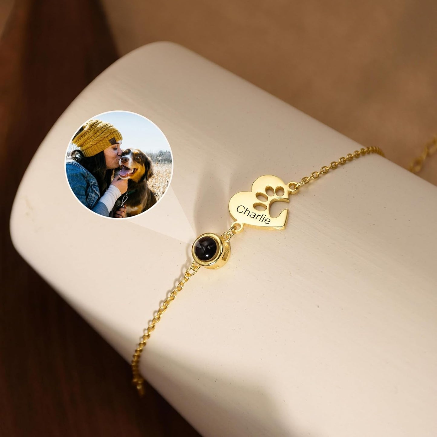 Personalized Pet Name Bracelet Dog/Cat Paw Bracelet Animal Friendly Jewelry Custom Pet Lover Gift Photo Projection Bracelet for Women Mom