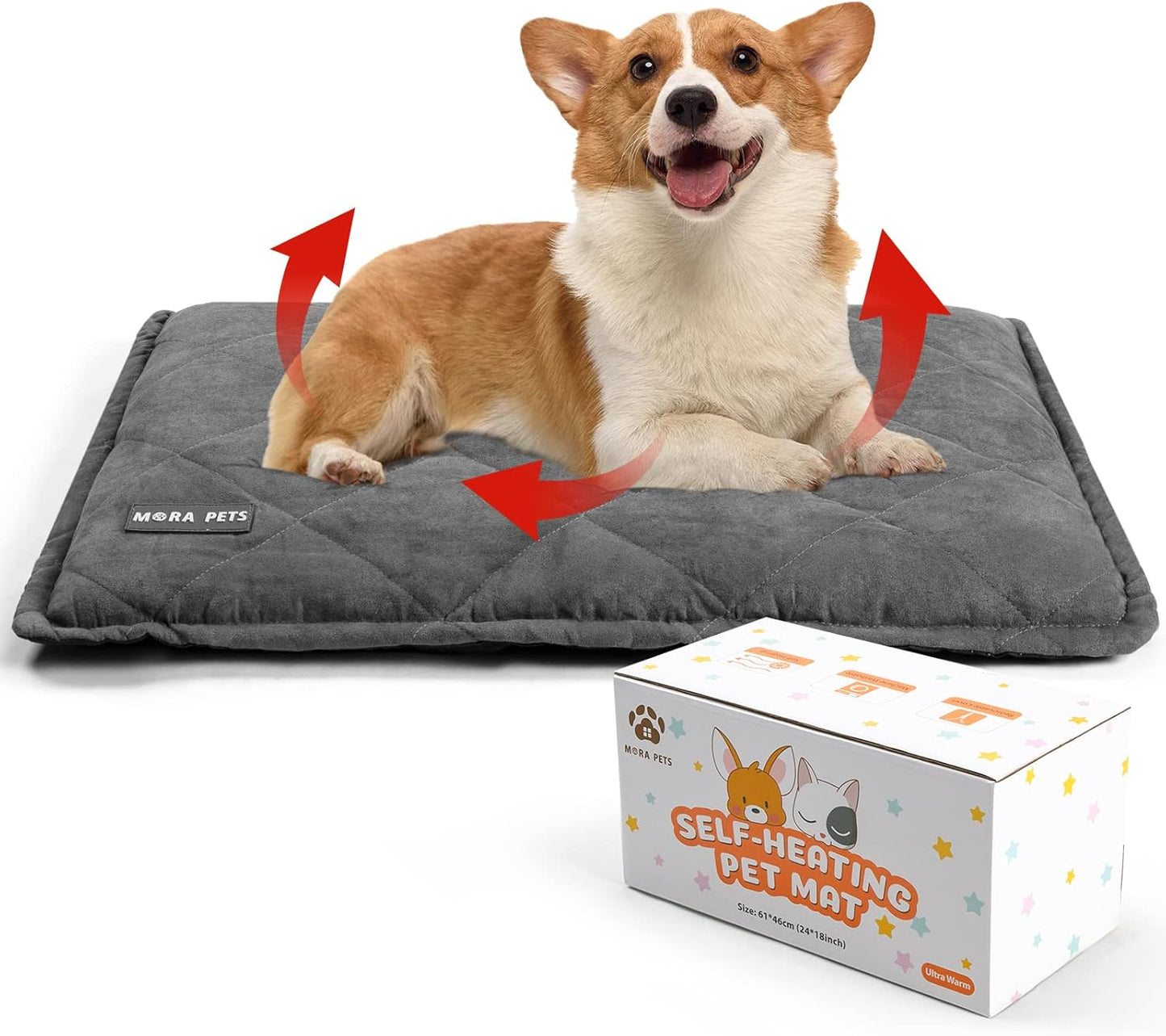 Mora Pets Self Heating Cat Bed Self Warming Cat Ped Ultra Warm Thermal Pet Bed Mat 30 x 21 Inches with Removable Cover Outdoor Indoor for Cats and Small Medium Dogs Machine Washable