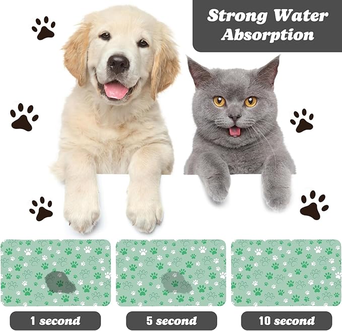 Dog Food Mat, Absorbent Water Bowl Mats Cat Pet Feeding Placemats Green 16 * 24 inch