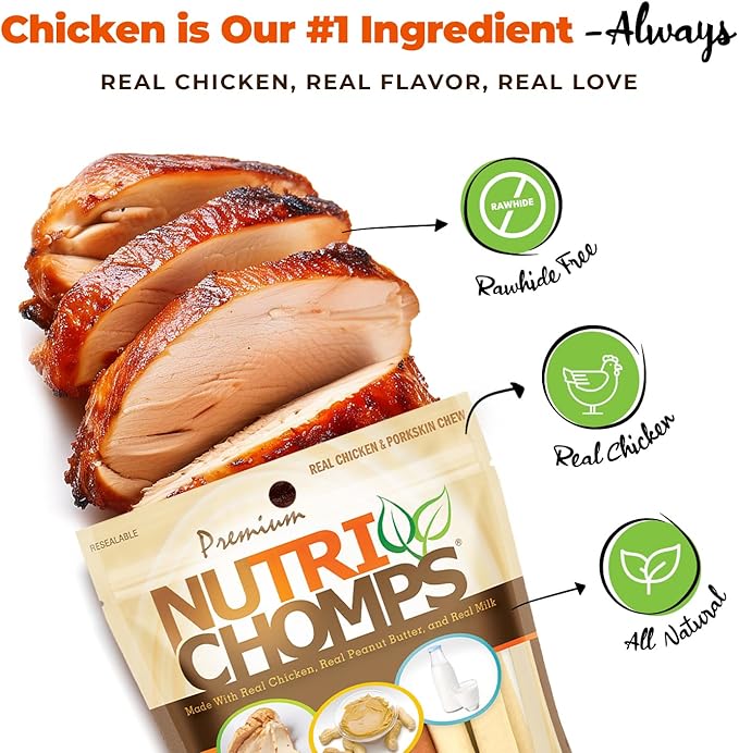 NutriChomps Dog Chews, 5 inch Twists, Real Chicken, Peanut Butter and Milk Flavors, 15 Count, Easy to Digest, Rawhide Free Dog Treats, Long Lasting, Vitamin and Mineral Enriched