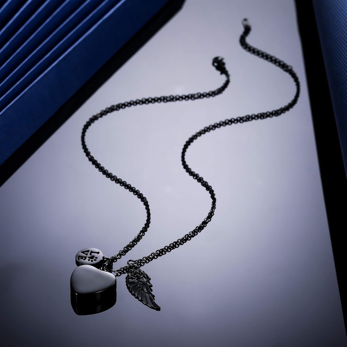 MeMeDIY Personalized Heart Paw Print Ashes Urn Pendant Necklace Custom Name/Photo/Date for Women Men Pet Lover Stainless Steel Memorial Dog Cat Pet Keepsake with Funnel Fill Kit Angel Wing