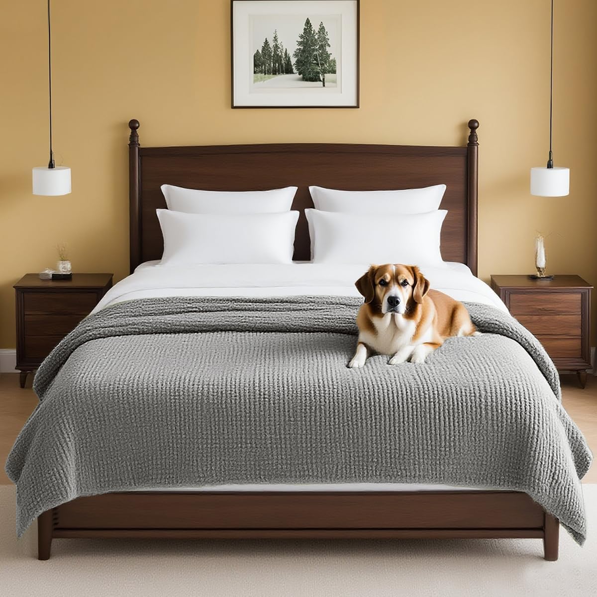 H.VERSAILTEX Plush Chenille Couch Cover for Dogs Pets Blanket for Bed Anti-Slip Soft and Durable Furniture Protector for Small Medium Large Cats Washable (52" x 82", Dove)