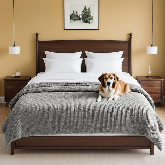 H.VERSAILTEX Plush Chenille Couch Cover for Dogs Pets Blanket for Bed Anti-Slip Soft and Durable Furniture Protector for Small Medium Large Cats Washable (52" x 82", Dove)