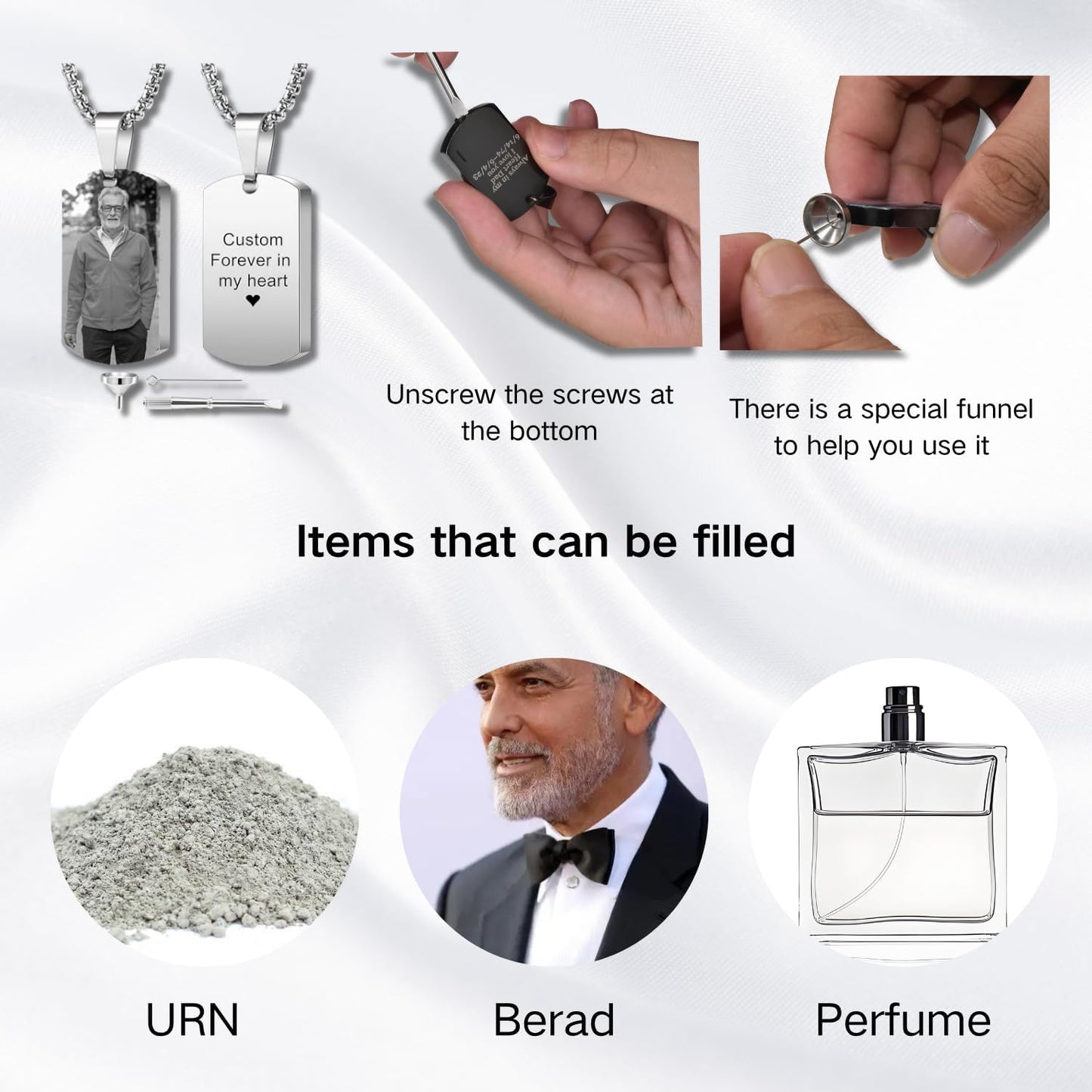 Personalized Ashes Necklace for Men Women Pet Custom Photo Text Urn Necklace Customized Engraving Holder Memorial Cremation Jewelry Keepsake Memorial Gifts