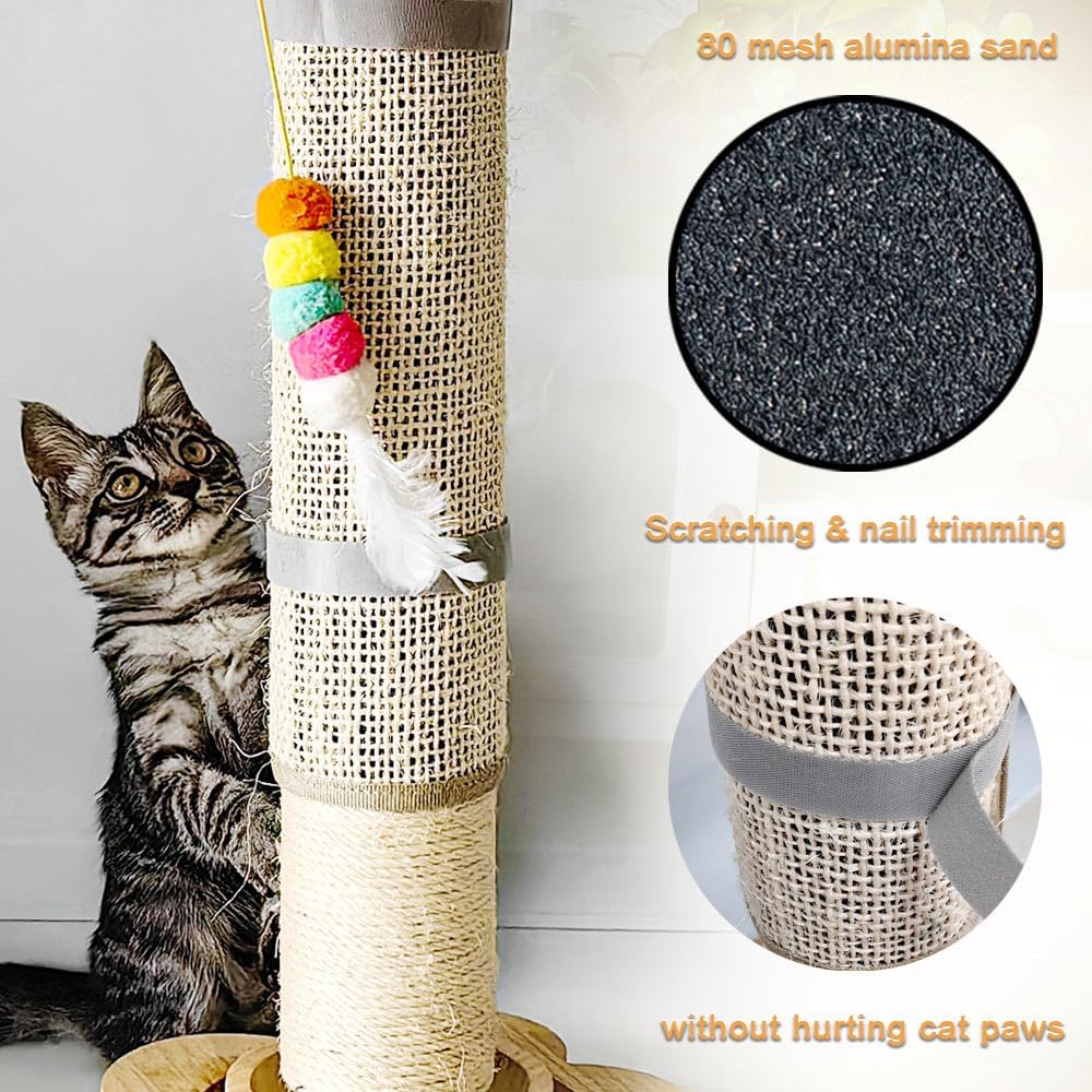 Cat Nail File Scratcher, Sisal Cat Scratch Pad Wrapped Around a Cat Scratcher Post or Cat Tower, Cat Nail File with 80 Aluminum Oxide Grit, to Help Protect Furniture and Help Trim Cat's Nails