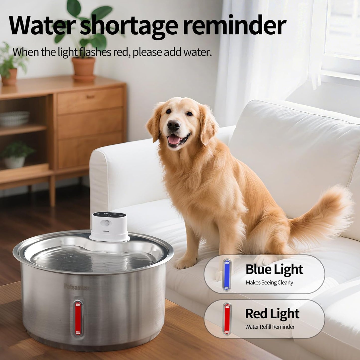 11L Wireless Smart Stainless Steel Water Fountain, Petsamuse 5000MAH Battery 2.8Gal Large Dog Water Fountain with 2 Quiet Pumps Large Dog Water Dispenser with Motion Sensor, Timer Mode & 15 Filters